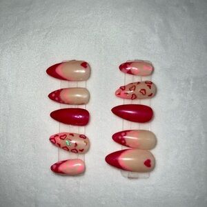 Stylish Red and Pink Heart Nail Set